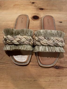 NWT Aldo Gold Silver jeweled flats boho vacation resort beach Coachella 8.5